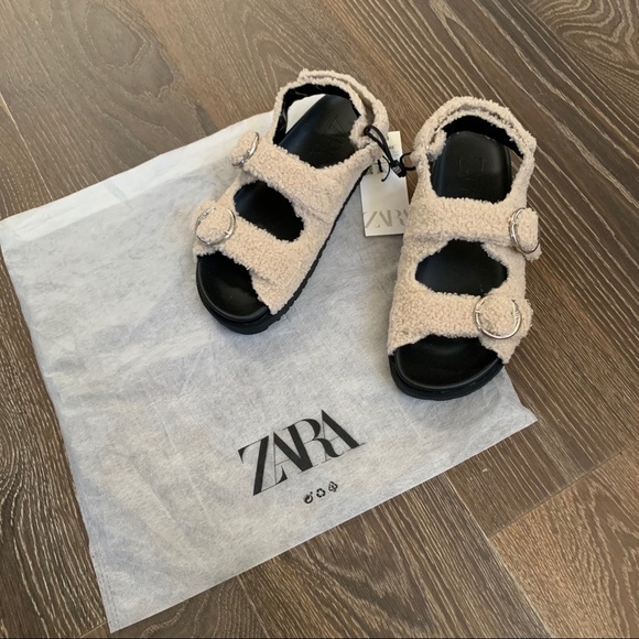 Zara faux fur buckle sandals